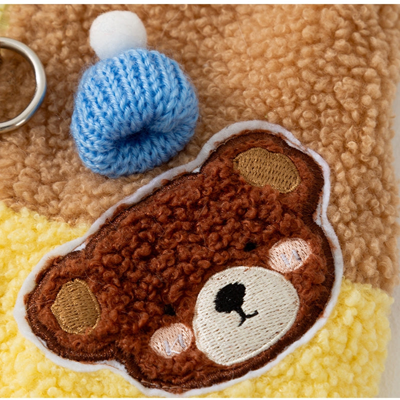 KFX-7497917 Cute Bear Embroidered Fleece Dog Jacket with Plaid Pockets and Zipper Closure for Small Dogs