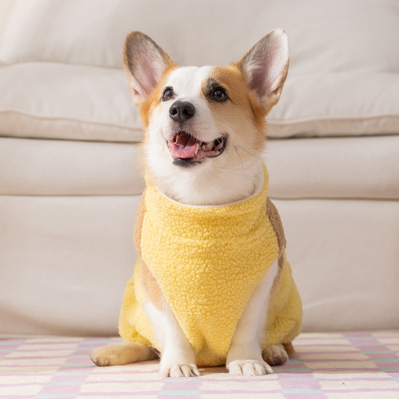 KFX-7497917 Cute Bear Embroidered Fleece Dog Jacket with Plaid Pockets and Zipper Closure for Small Dogs