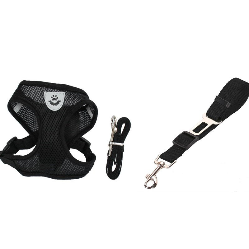 KFX-7498941 Breathable Mesh Pet Car Seat Belt Leash for Safe Walks in Any Weather
