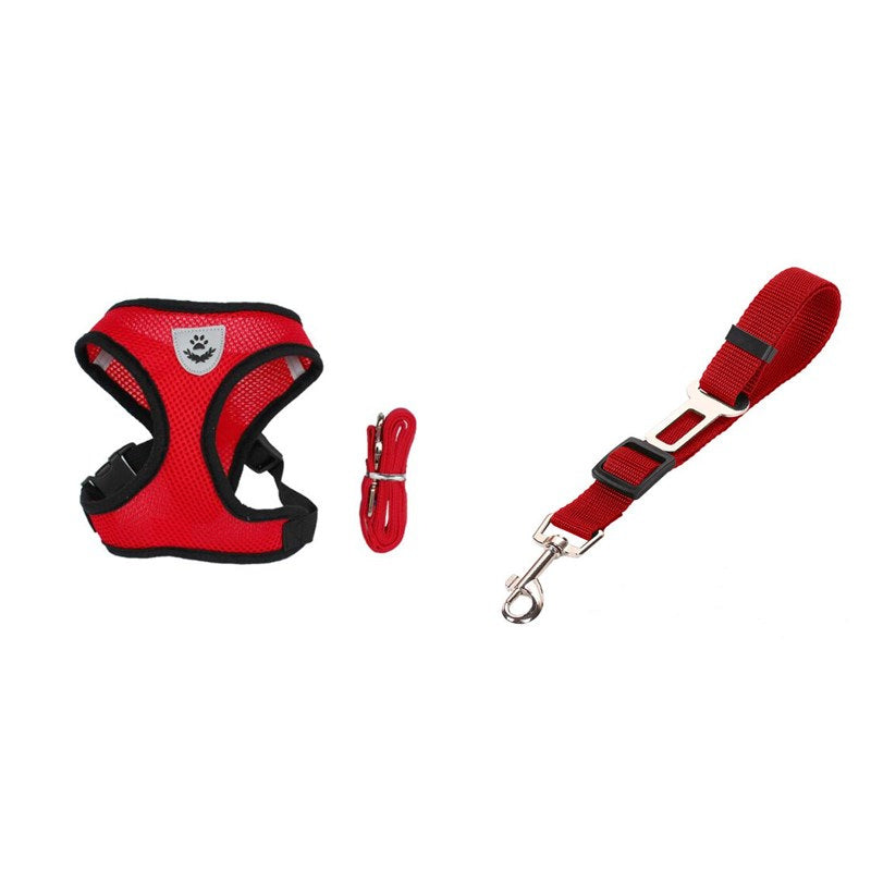 KFX-7498941 Breathable Mesh Pet Car Seat Belt Leash for Safe Walks in Any Weather