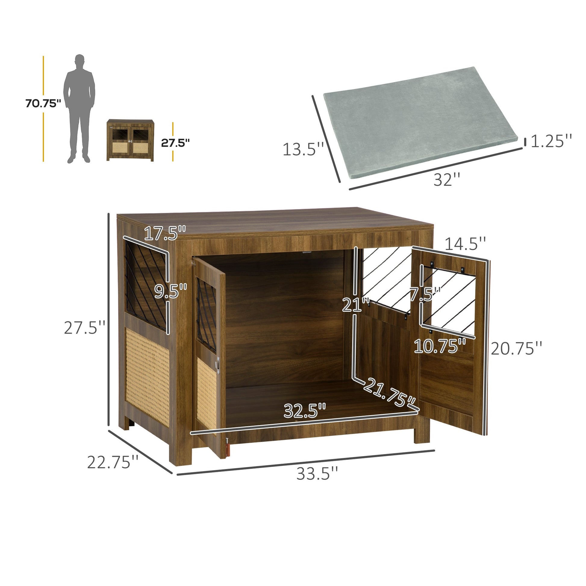 KFX-7502781 Decorative Dog Crate Furniture with Soft Cushion for Small to Medium Dogs