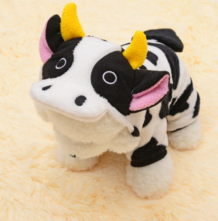 KFX-7503293 Warm Cow Costume Sweater for Dogs and Cats - Hooded Winter Jumpsuit, Sizes XS to XL