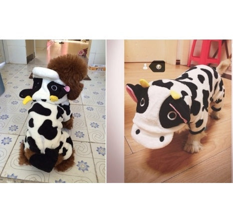 KFX-7503293 Warm Cow Costume Sweater for Dogs and Cats - Hooded Winter Jumpsuit, Sizes XS to XL