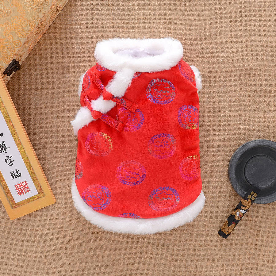 KFX-7503549 Winter Thicken Warm Dog Clothes Tang Suit - Lucky Deer & Dragon Phoenix Designs