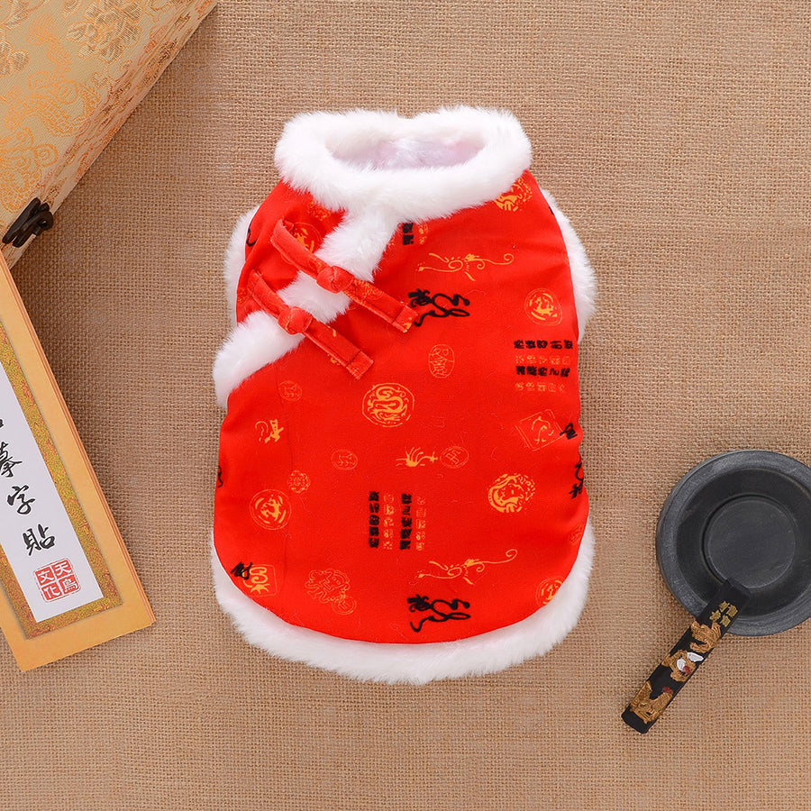 KFX-7503549 Winter Thicken Warm Dog Clothes Tang Suit - Lucky Deer & Dragon Phoenix Designs