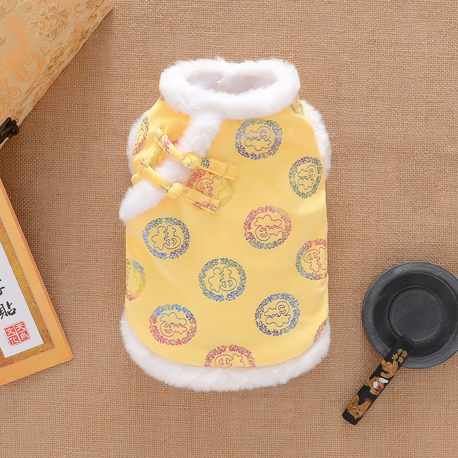 KFX-7503549 Winter Thicken Warm Dog Clothes Tang Suit - Lucky Deer & Dragon Phoenix Designs