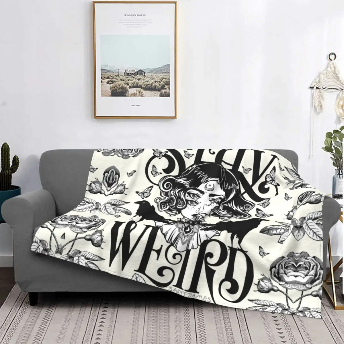 KFX-7505725 Gothic Geometric Pattern Flannel Blanket for All Seasons, Multiple Sizes Available