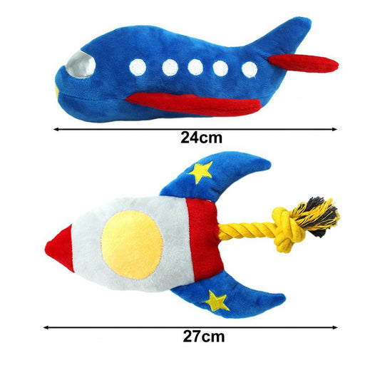 KFX-7506365 Durable Plush Dog and Cat Toy - Airplane/Rocket Shape, Bite-Resistant, Sound Feature, Teething & Dental Care