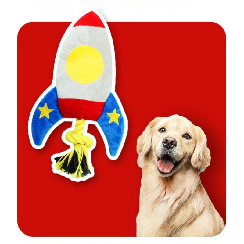 KFX-7506365 Durable Plush Dog and Cat Toy - Airplane/Rocket Shape, Bite-Resistant, Sound Feature, Teething & Dental Care