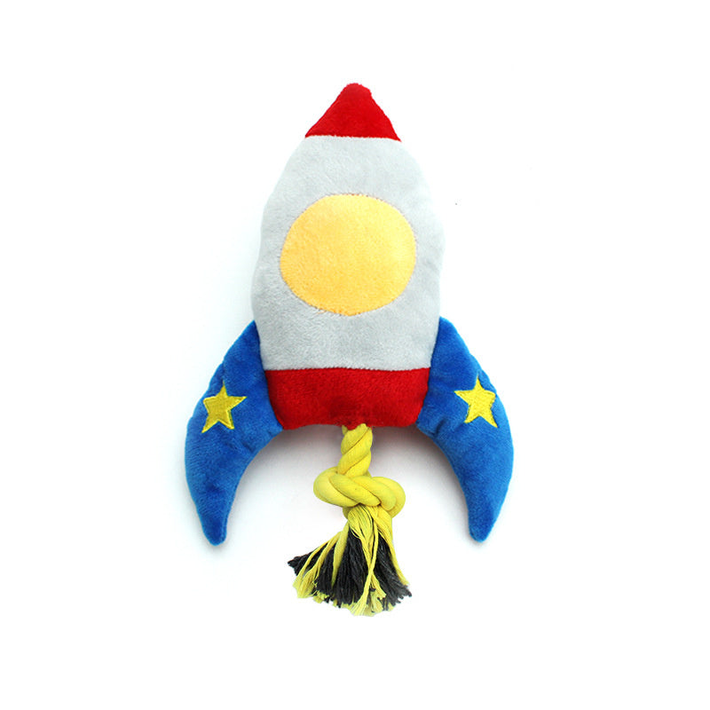 KFX-7506365 Durable Plush Dog and Cat Toy - Airplane/Rocket Shape, Bite-Resistant, Sound Feature, Teething & Dental Care