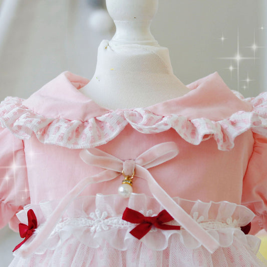 KFX-7506493 Pink Cloud Pattern Dog Dress - Cotton Princess Style, Sizes XS to XL
