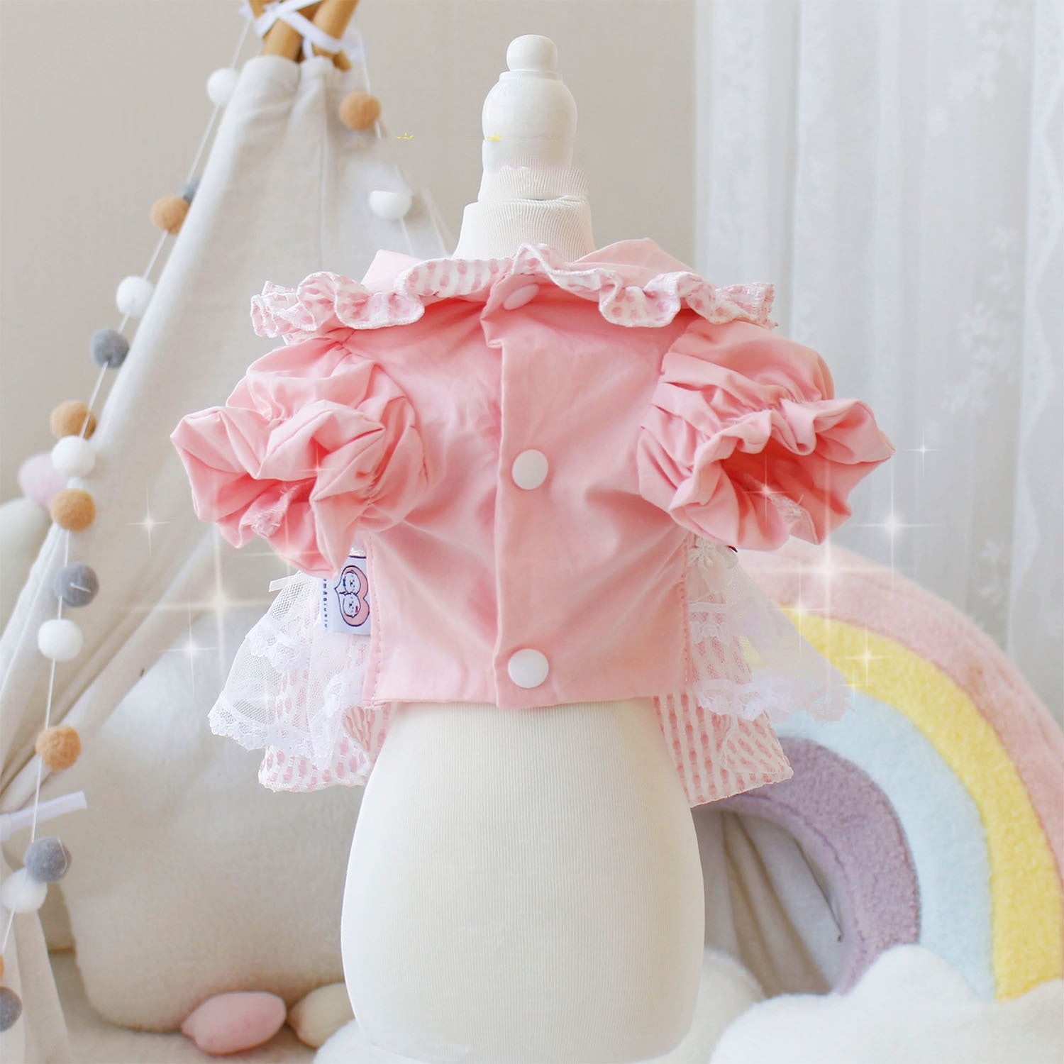 KFX-7506493 Pink Cloud Pattern Dog Dress - Cotton Princess Style, Sizes XS to XL