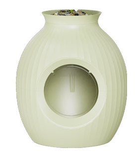 KFX-7508541 Flower Pot Style Enclosed Litter Box in Gray, White, and Pink - Durable ABS Plastic Design