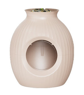 KFX-7508541 Flower Pot Style Enclosed Litter Box in Gray, White, and Pink - Durable ABS Plastic Design