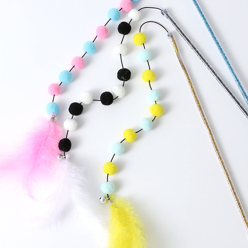 KFX-7509693 Interactive Cat Toy with Plush Ball and Feather Teaser Stick