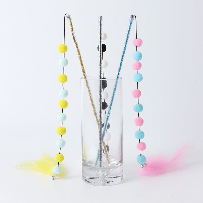 KFX-7509693 Interactive Cat Toy with Plush Ball and Feather Teaser Stick