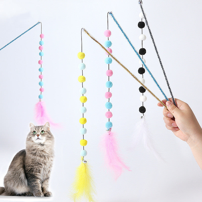 KFX-7509693 Interactive Cat Toy with Plush Ball and Feather Teaser Stick