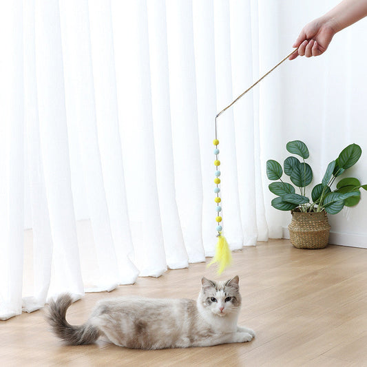 KFX-7509693 Interactive Cat Toy with Plush Ball and Feather Teaser Stick