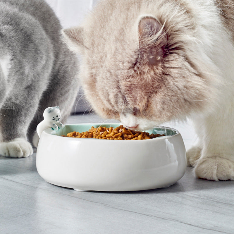 KFX-7510845 Sakura Ceramic Cat Bowl in Pink and Green – 200g Grain & 300ml Water Capacity, Hand-Glazed Design