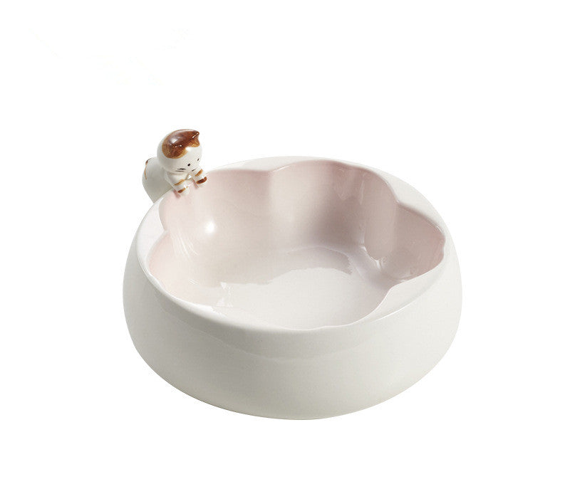 KFX-7510845 Sakura Ceramic Cat Bowl in Pink and Green – 200g Grain & 300ml Water Capacity, Hand-Glazed Design