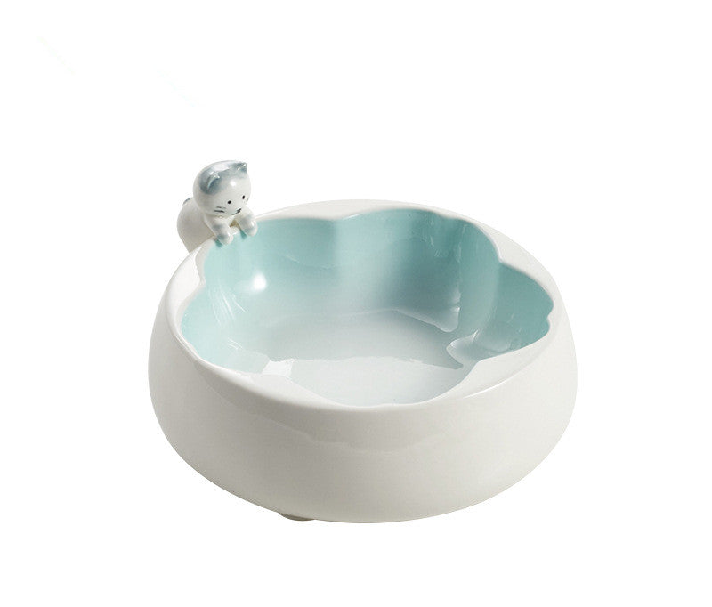 KFX-7510845 Sakura Ceramic Cat Bowl in Pink and Green – 200g Grain & 300ml Water Capacity, Hand-Glazed Design