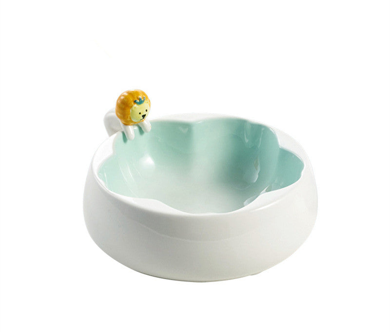 KFX-7510845 Sakura Ceramic Cat Bowl in Pink and Green – 200g Grain & 300ml Water Capacity, Hand-Glazed Design