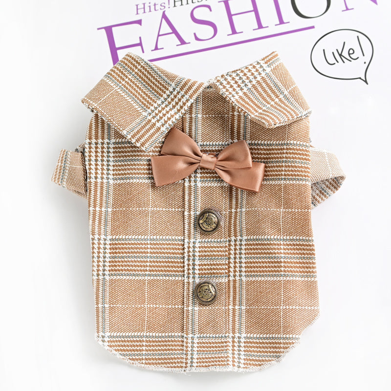 KFX-7515197 Khaki Dog Couple Suit Shirt for Small Dogs and Cats, Lightweight Polyester for Spring and Summer