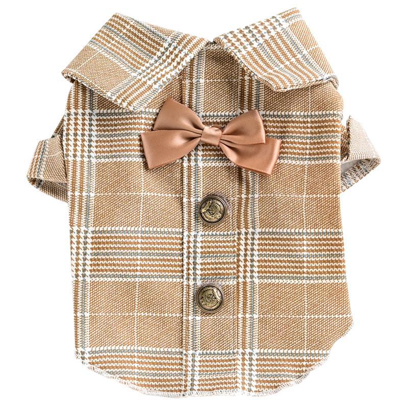 KFX-7515197 Khaki Dog Couple Suit Shirt for Small Dogs and Cats, Lightweight Polyester for Spring and Summer