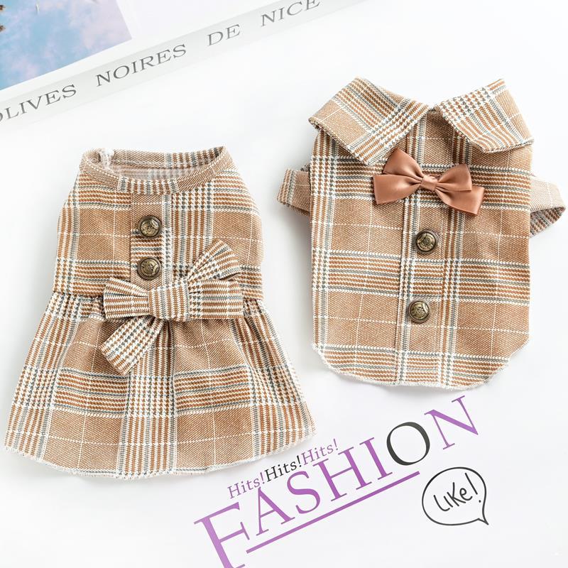 KFX-7515197 Khaki Dog Couple Suit Shirt for Small Dogs and Cats, Lightweight Polyester for Spring and Summer