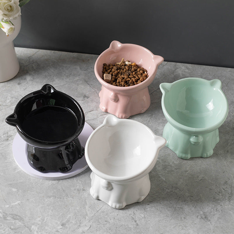 KFX-7516605 Cute Ceramic High Foot Cat Bowl in Black – Perfect for Pets