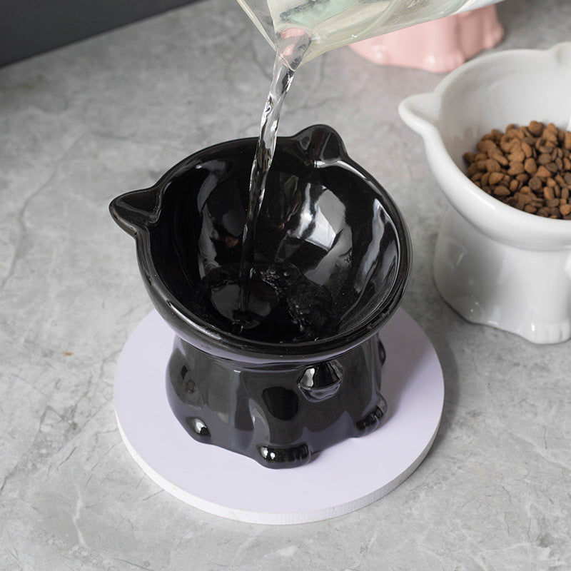 KFX-7516605 Cute Ceramic High Foot Cat Bowl in Black – Perfect for Pets