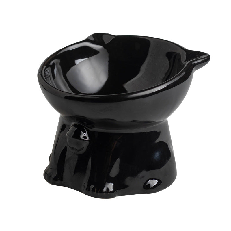 KFX-7516605 Cute Ceramic High Foot Cat Bowl in Black – Perfect for Pets