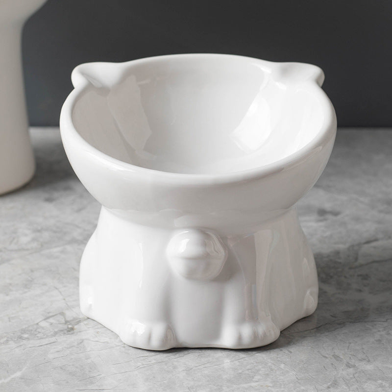 KFX-7516605 Cute Ceramic High Foot Cat Bowl in Black – Perfect for Pets