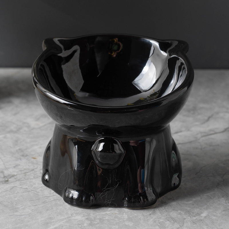 KFX-7516605 Cute Ceramic High Foot Cat Bowl in Black – Perfect for Pets