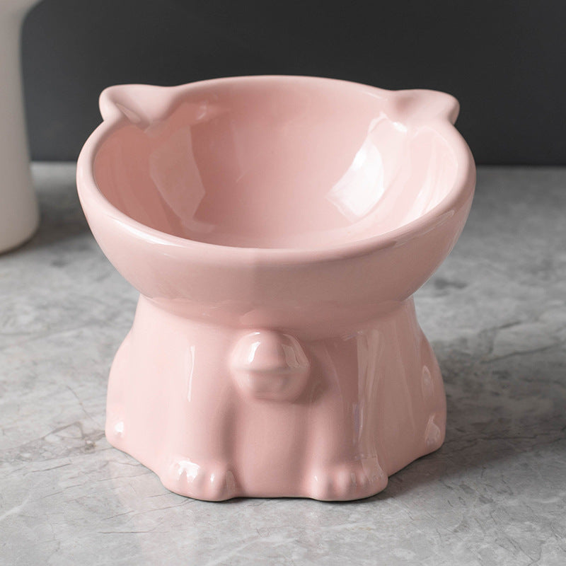 KFX-7516605 Cute Ceramic High Foot Cat Bowl in Black – Perfect for Pets