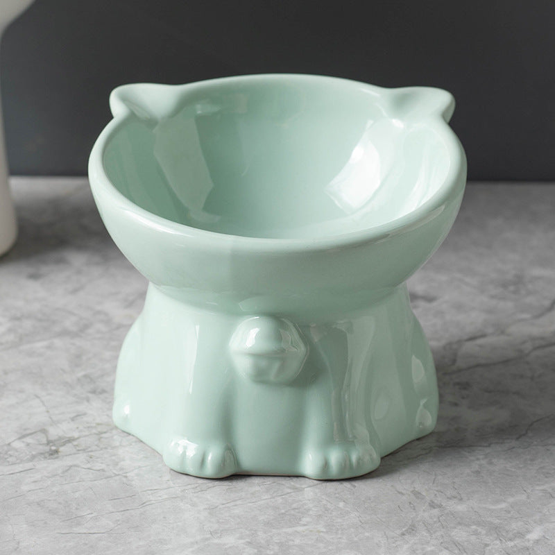 KFX-7516605 Cute Ceramic High Foot Cat Bowl in Black – Perfect for Pets