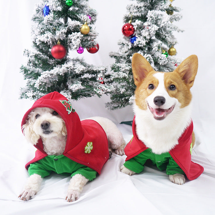 KFX-7518781 Embroidered Red Pet Christmas Cloak with Warm Velvet and Polar Fleece for Dogs