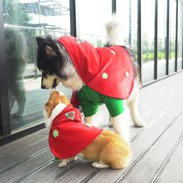 KFX-7518781 Embroidered Red Pet Christmas Cloak with Warm Velvet and Polar Fleece for Dogs