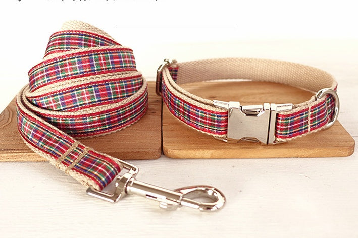 KFX-7520189 Red Plaid Polyester Dog Leash - Various Sizes Available