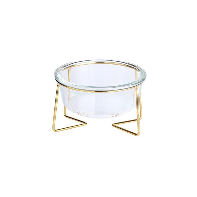 KFX-7520573 Elegant Glass and Beech Pet Bowl - Available in Large (800ml) and Small (480ml) for Cats and Dogs