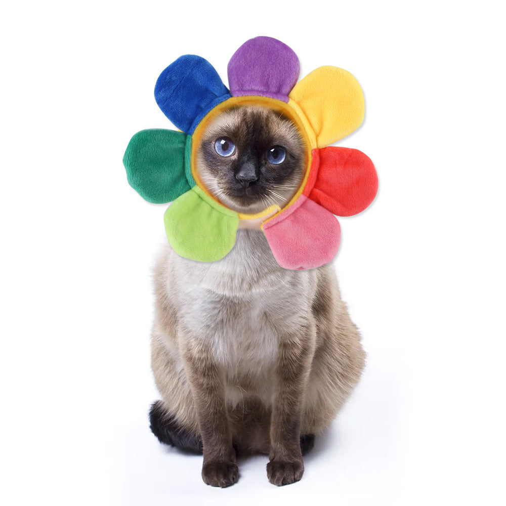 KFX-7520957 Adorable Sunflower Cat Headdress Wig for Pets - Cute Dress-Up Hat for Halloween and Seasonal Celebrations