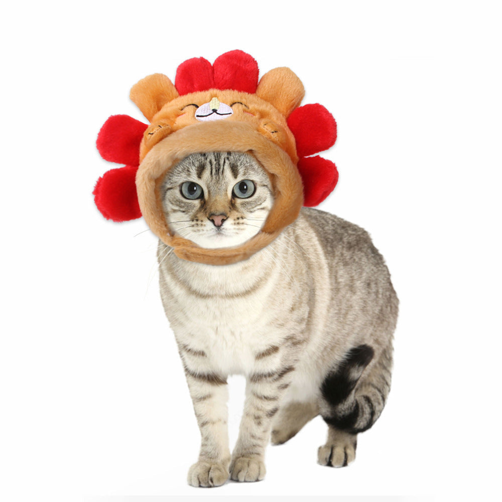 KFX-7520957 Adorable Sunflower Cat Headdress Wig for Pets - Cute Dress-Up Hat for Halloween and Seasonal Celebrations
