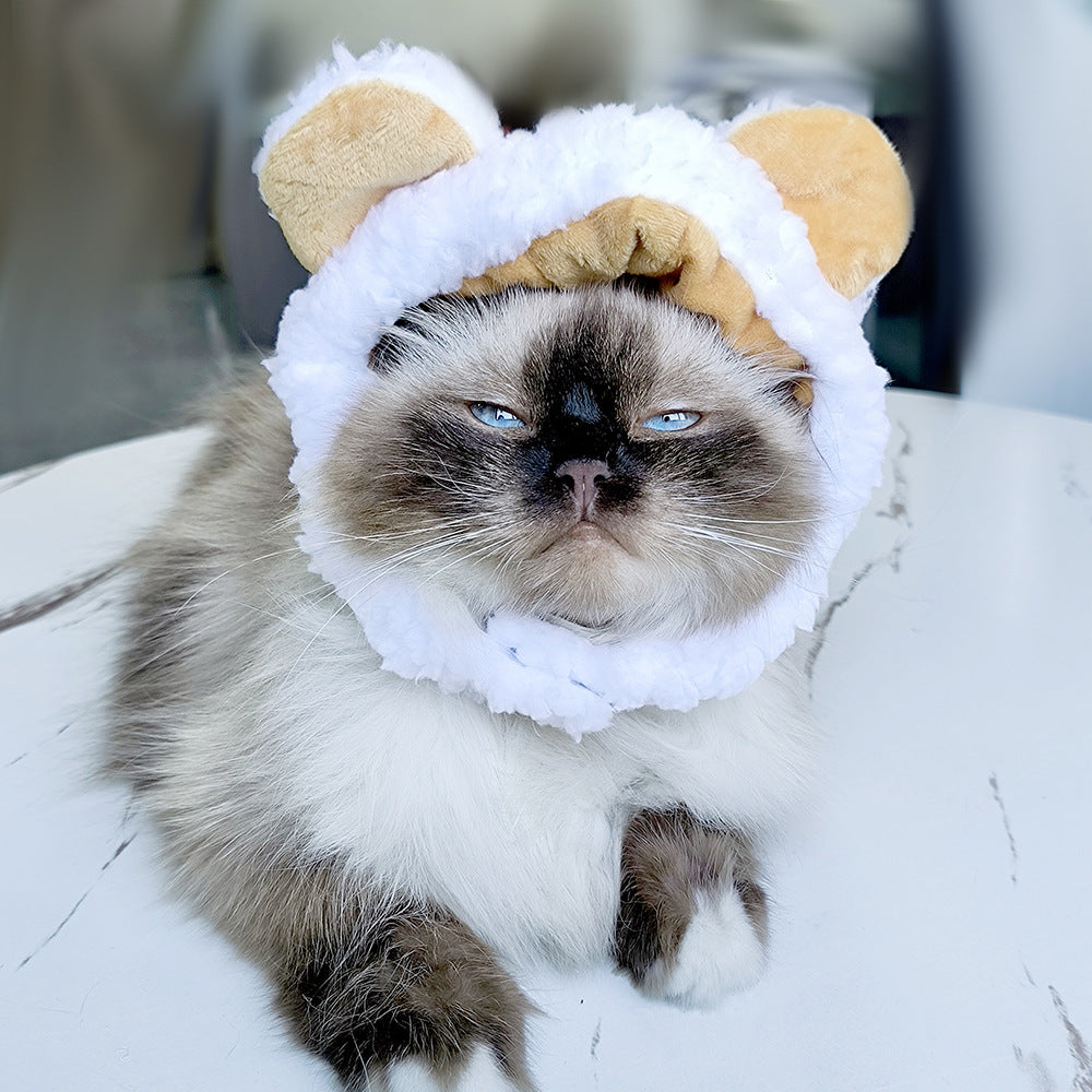 KFX-7520957 Adorable Sunflower Cat Headdress Wig for Pets - Cute Dress-Up Hat for Halloween and Seasonal Celebrations