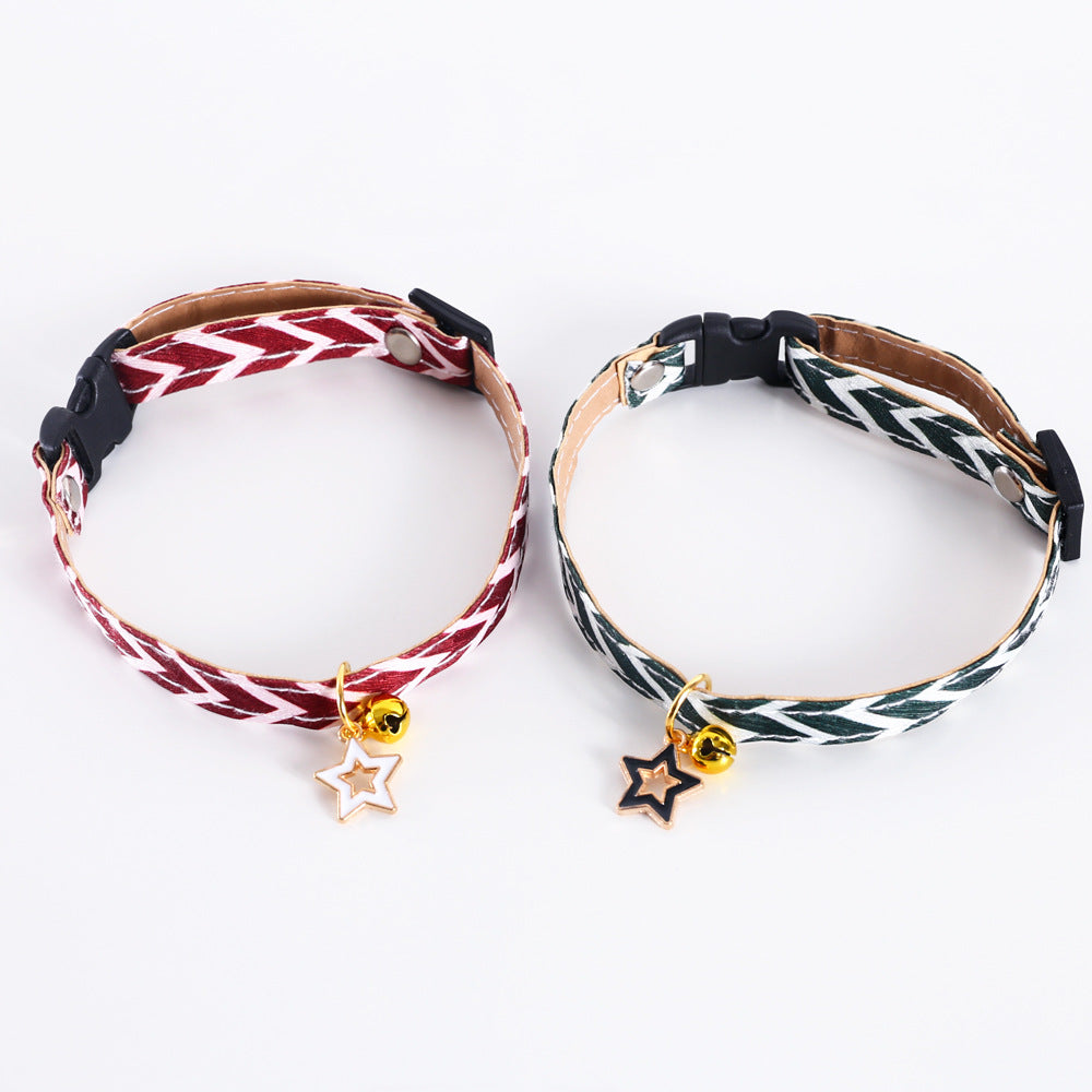 KFX-7522365 Adjustable Striped Geometry Pet Collar in Red and Green - Fits 17-32cm