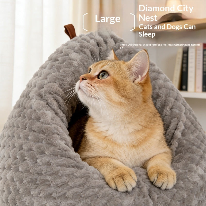 KFX-7524413 Thickened Warm Pet Bed for Cats - Cozy PP Cotton Design for Winter Comfort
