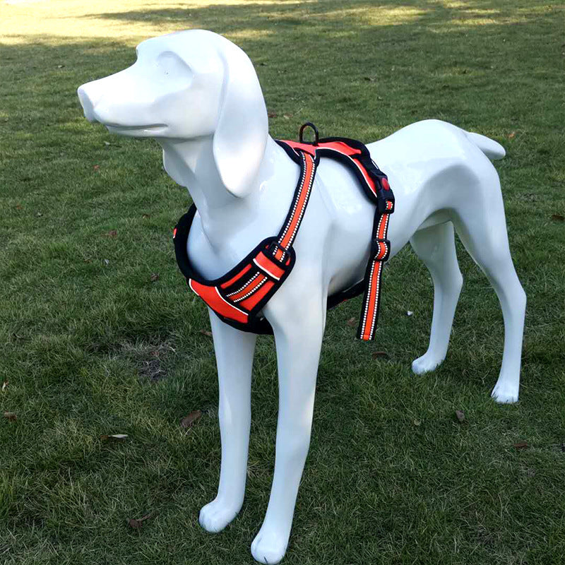 KFX-7525437 Adjustable Oxford Cloth Dog Chest Harness with Leash in Black, Purple, and Orange