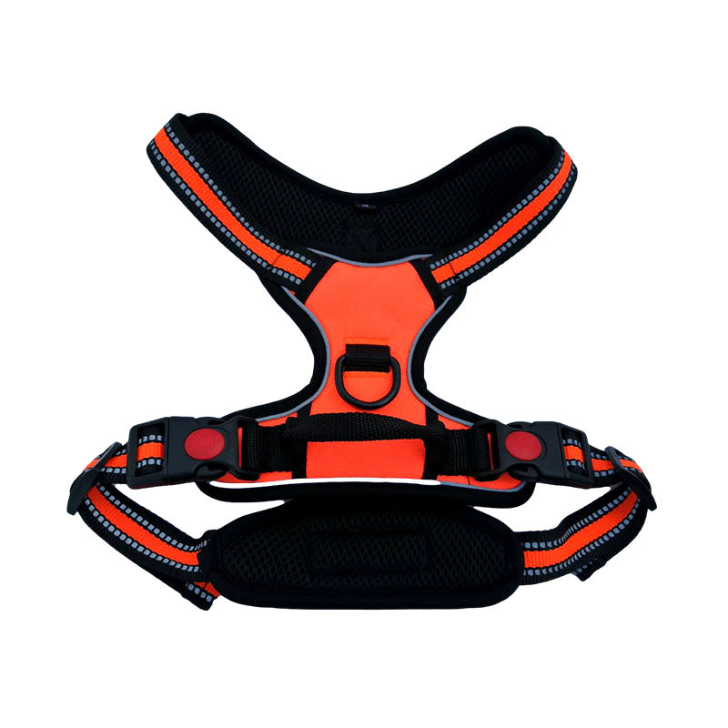 KFX-7525437 Adjustable Oxford Cloth Dog Chest Harness with Leash in Black, Purple, and Orange
