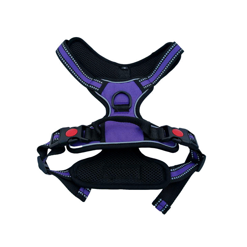 KFX-7525437 Adjustable Oxford Cloth Dog Chest Harness with Leash in Black, Purple, and Orange