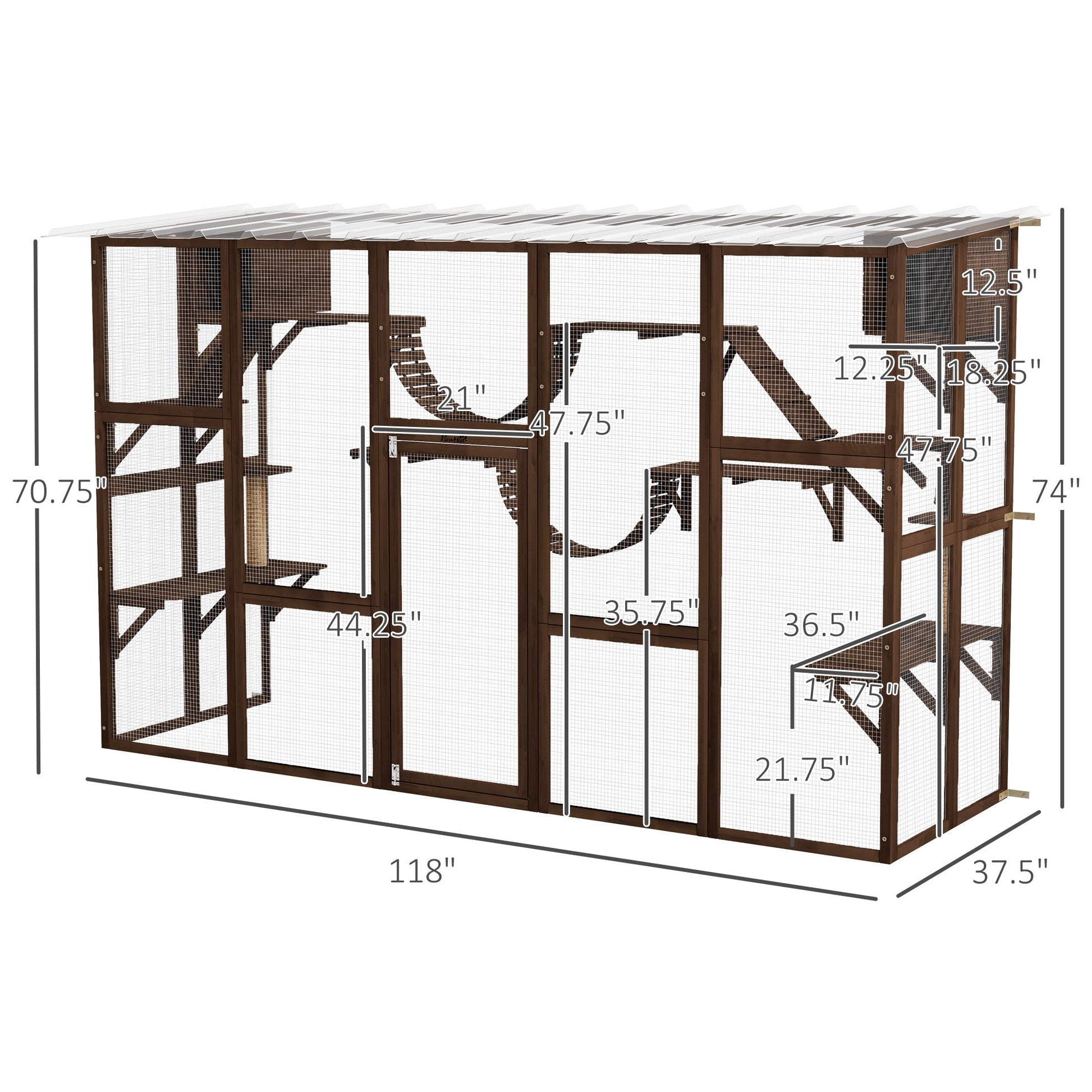 KFX-7526205 Outdoor Cat Window Box Enclosure with Shelves, Bridges, and Ramps for Multiple Cats