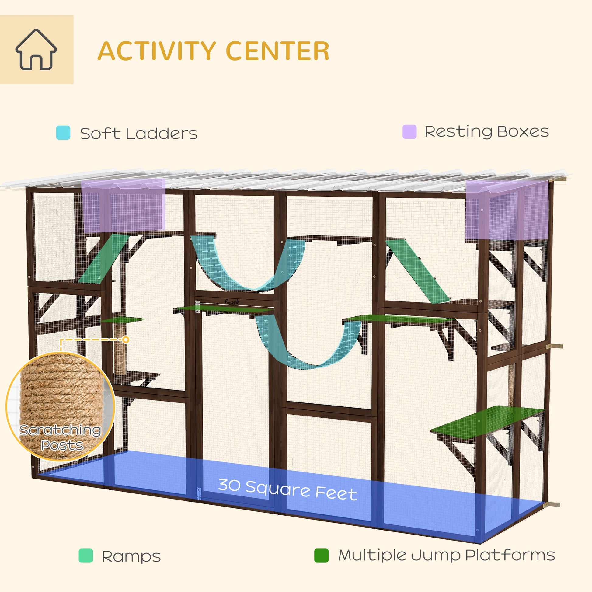 KFX-7526205 Outdoor Cat Window Box Enclosure with Shelves, Bridges, and Ramps for Multiple Cats